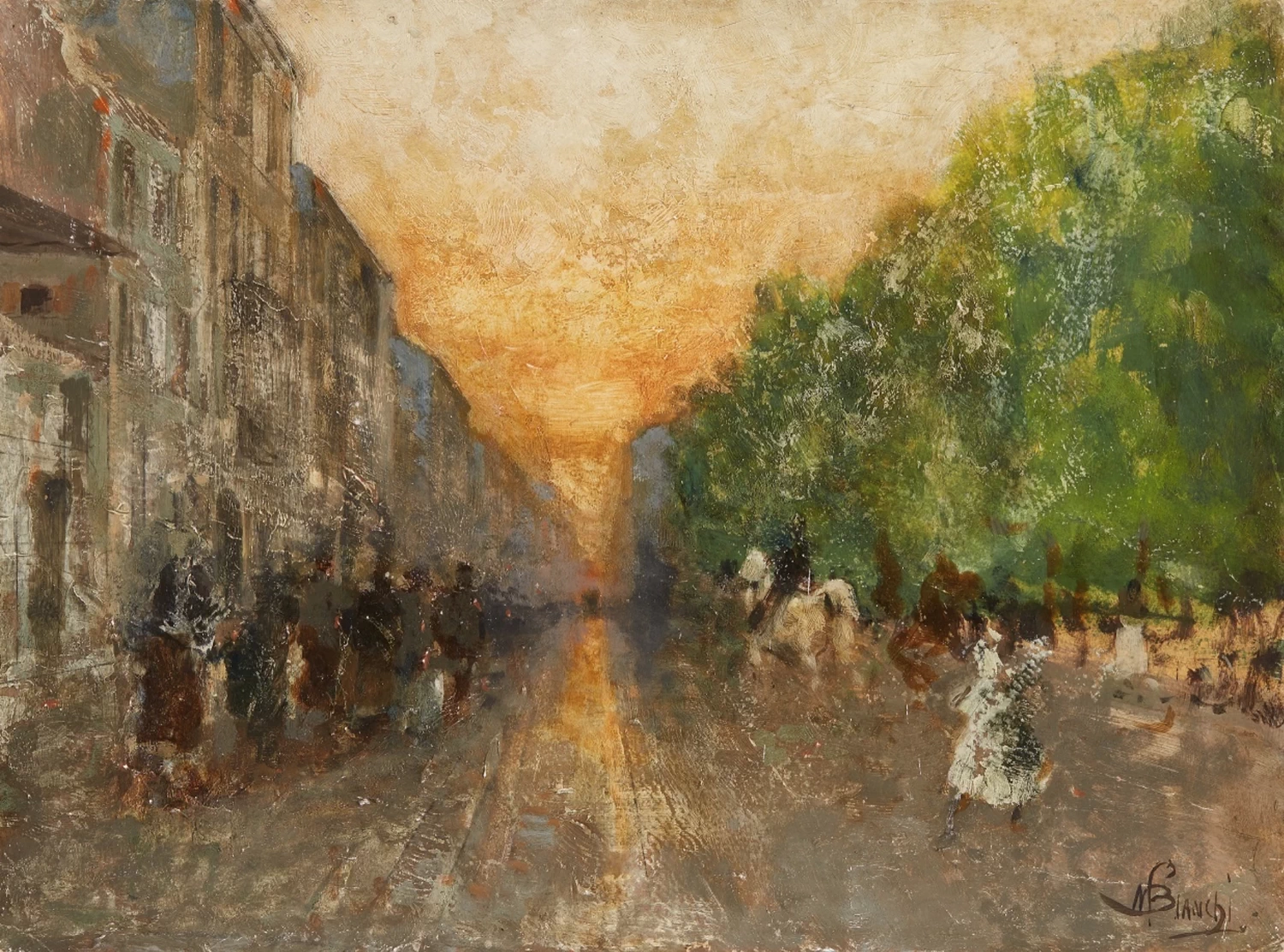 Scena di strada e tramonto